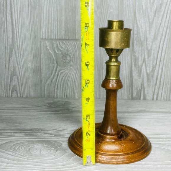Vintage Brass Turned Wood Georgian Colonial Candlesticks set Holder / Hurricane - Picture 10 of 13